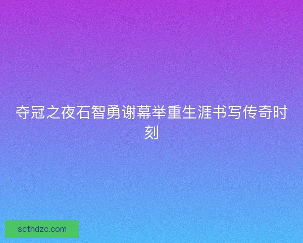 夺冠之夜石智勇谢幕举重生涯书写传奇时刻